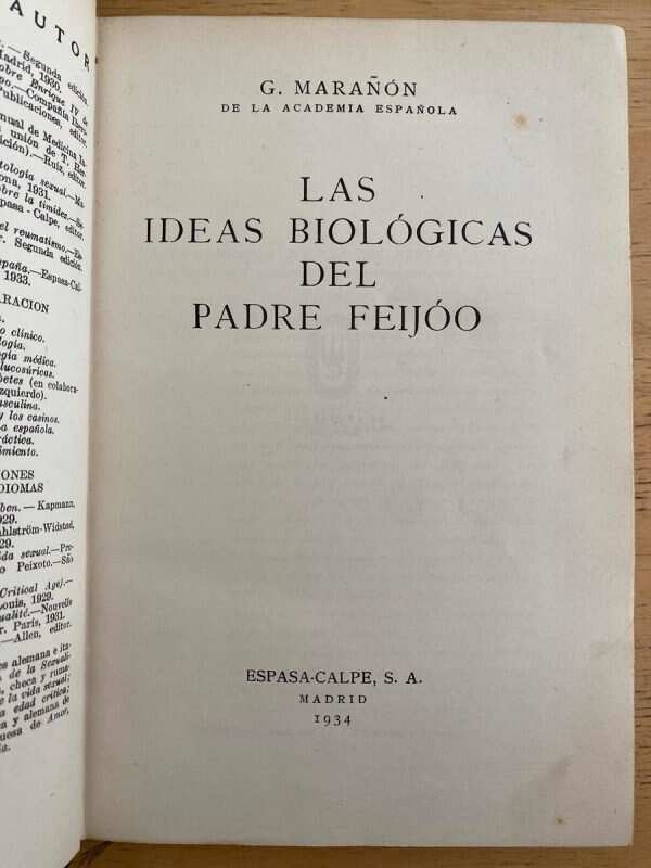 Las Ideas Biologicas Del Padre Feijoo - Marañon (h4)