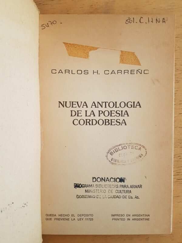 Nueva Antologia De La Poesia Cordobesa- Carreño, Carlos (k4) - Image 2