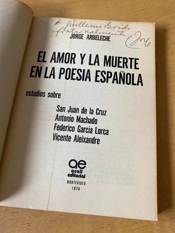 El Amor Y La Muerte En La Poesia Española - Arbeleche (C5) - Image 2