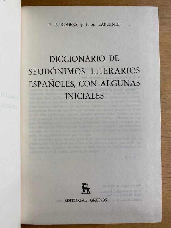 Diccionario De Seudonimos Literarios Españoles - Rogers (h3) - Image 2