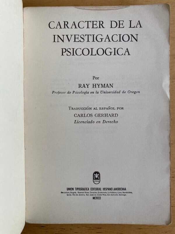 Caracter De La Investigacion Psicologica - Hyman (j5) - Image 2