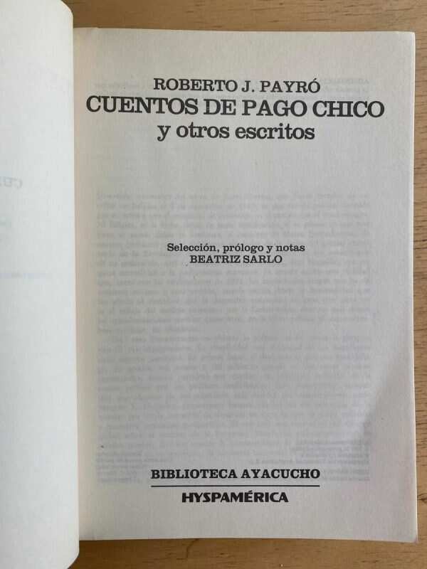 Cuentos De Pago Chico Y Otros Escritos - Payro, Roberto (k1) - Image 2
