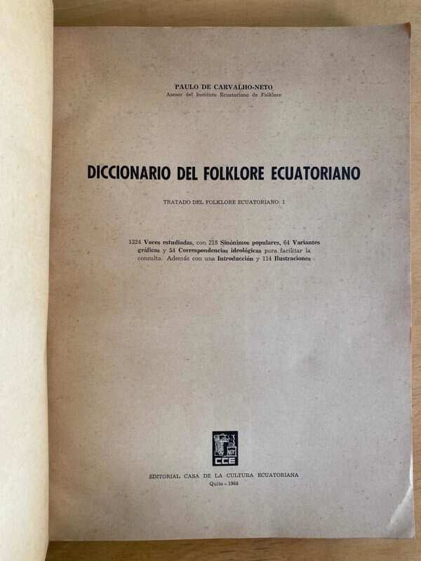 Diccionario Del Folklore Ecuatoriano - De Carvalho Neto (q3) - Image 2