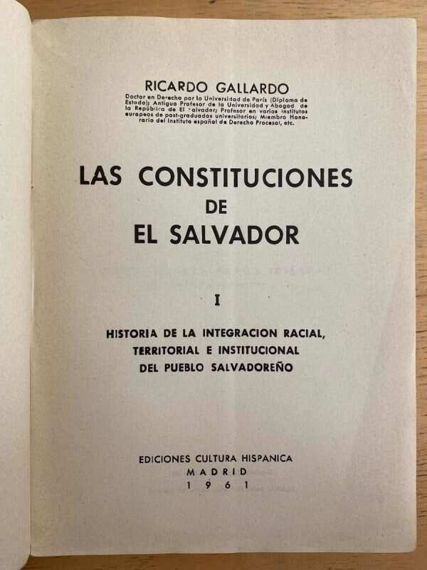 Las Constituciones De El Salvador - Gallardo, Ricardo (g7) - Image 2