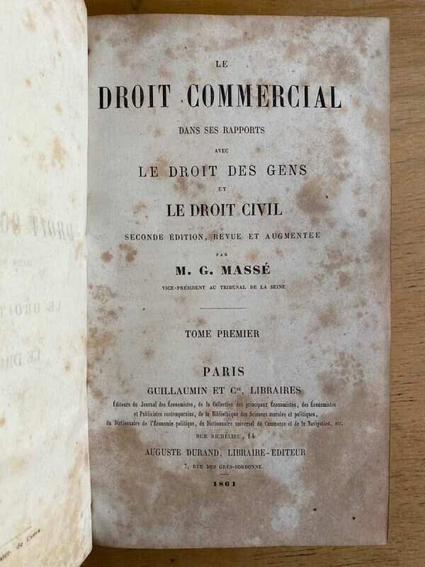 Le Droit Commercial Dans Ses Rapports Avec- Masse, M.g. (a7) - Image 3