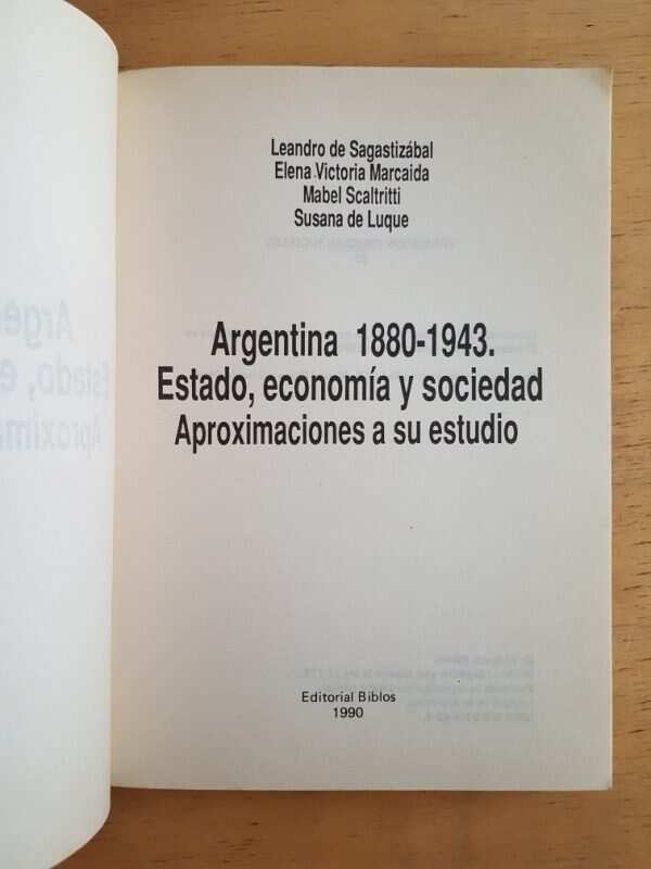 Argentina 1880-1943 Estado Economia Y Soc- Sagastizabal (k4) - Image 2