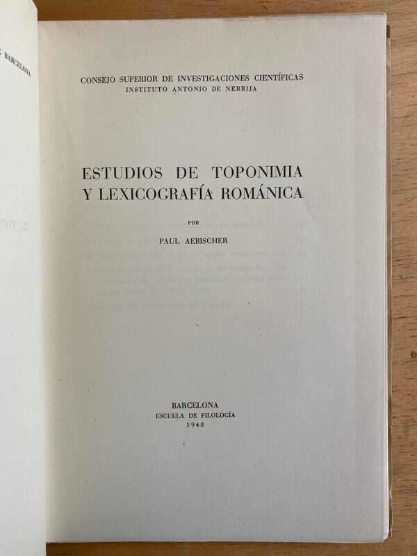 Estudios De Toponimia Y Lexicografia Romanica- Aebischer (F2 - Image 2