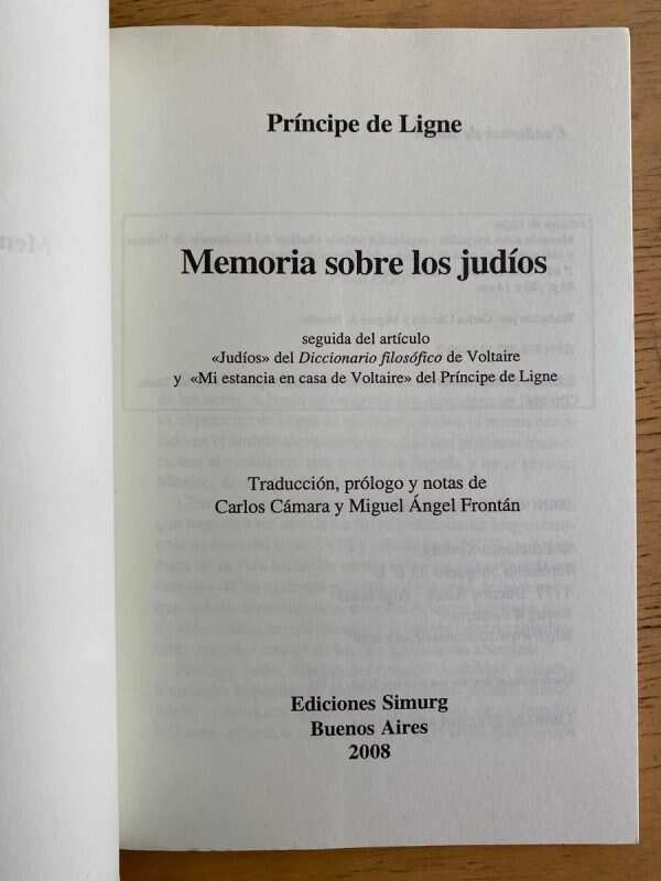 Memoria Sobre Los Judios - Principe De Ligne (k3) - Image 2