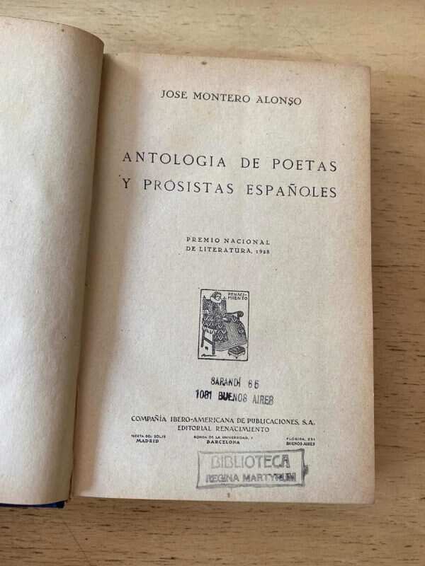Antologia De Poetas Y Prosistas Español- Montero Alonso (s6) - Image 2
