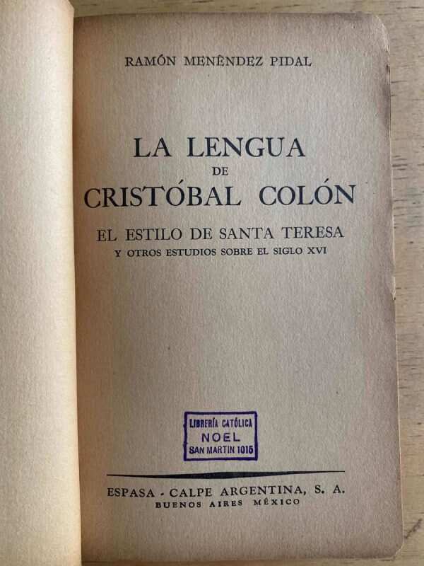 La Lengua De Cristobal Colon - Menendez Pidal, Ramon (h6) - Image 2