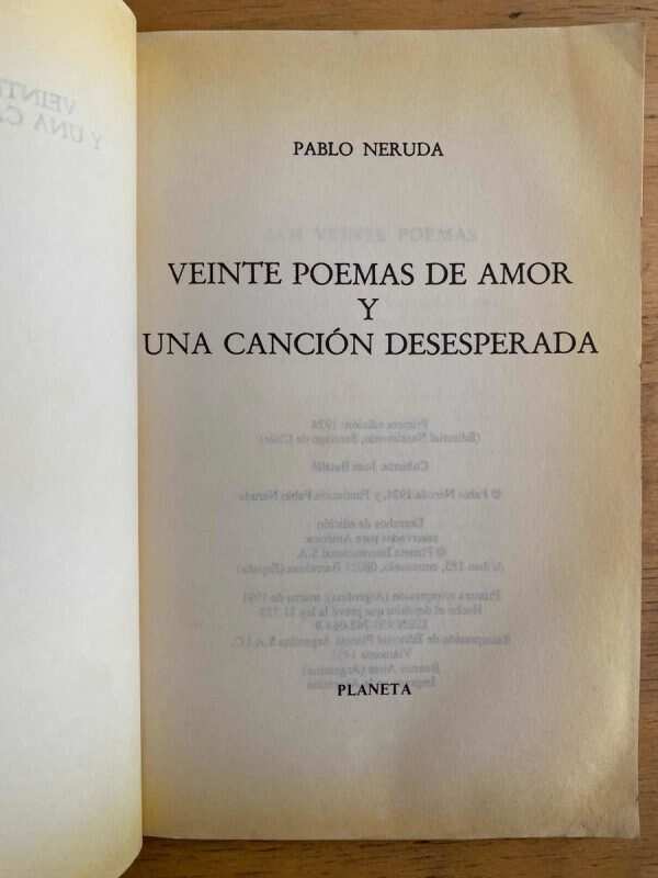 Veinte Poemas De Amor Y Una Cancion Desesperada- Neruda (k6) - Image 2